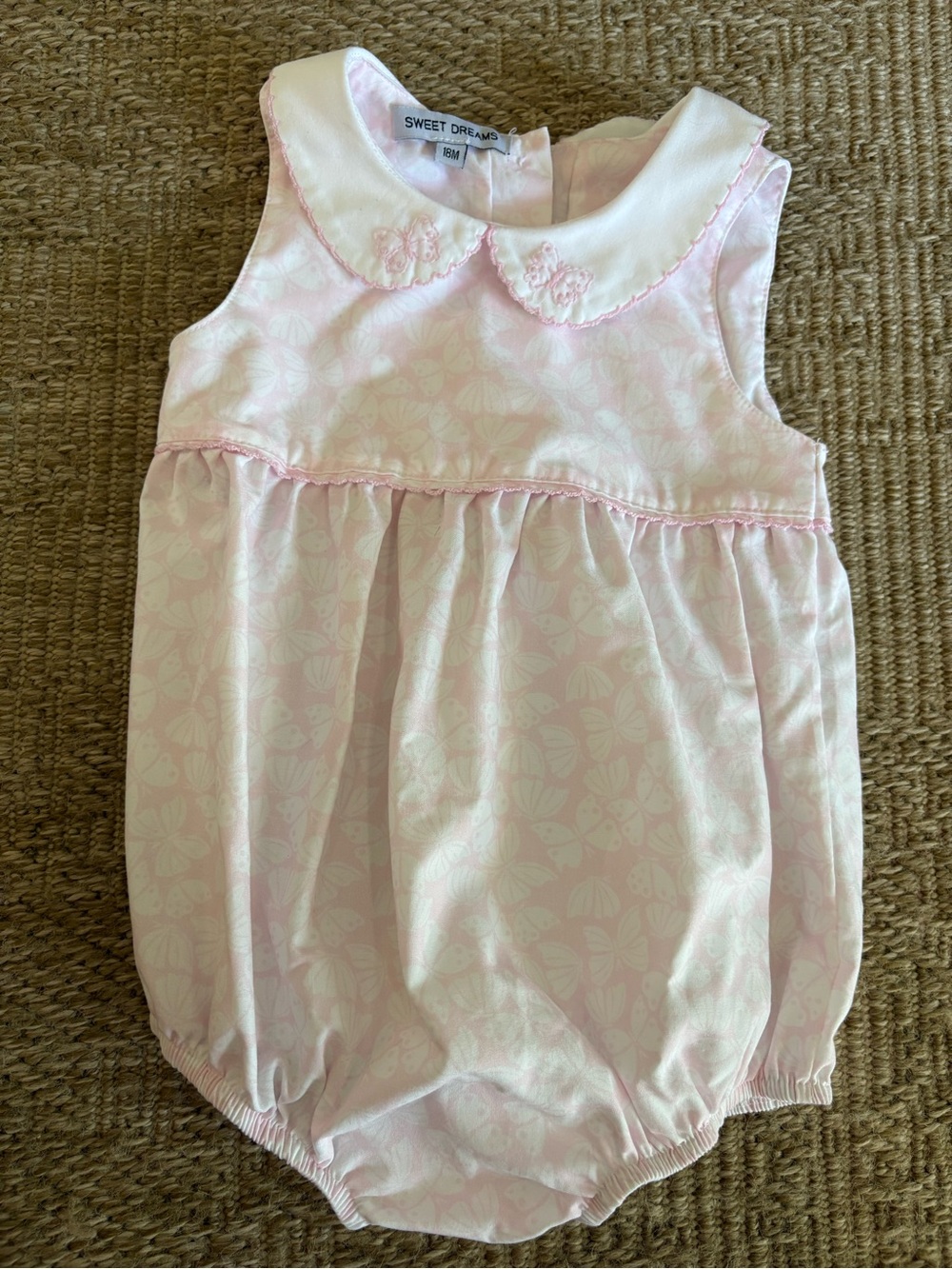 Sweet Dreams Soft Pink Floral Bubble Romper with Peter Pan Collar